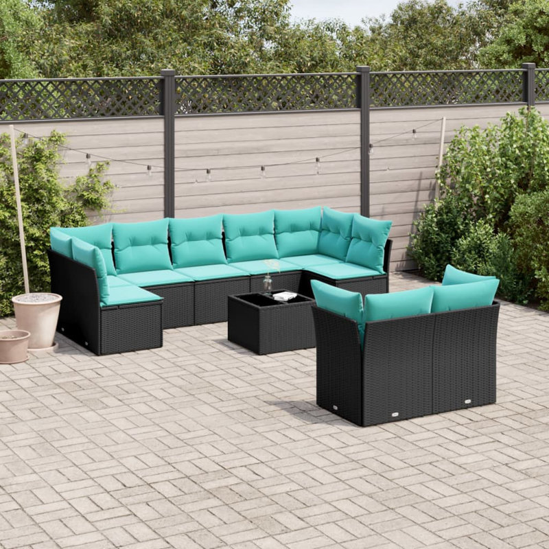  Ensemble de canapé de patio 10 pièces avec coussins en rotin de polyester noir