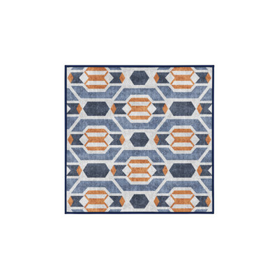 Tapis bleu / orange / gris à motif géométrique tissé à la main Yiting