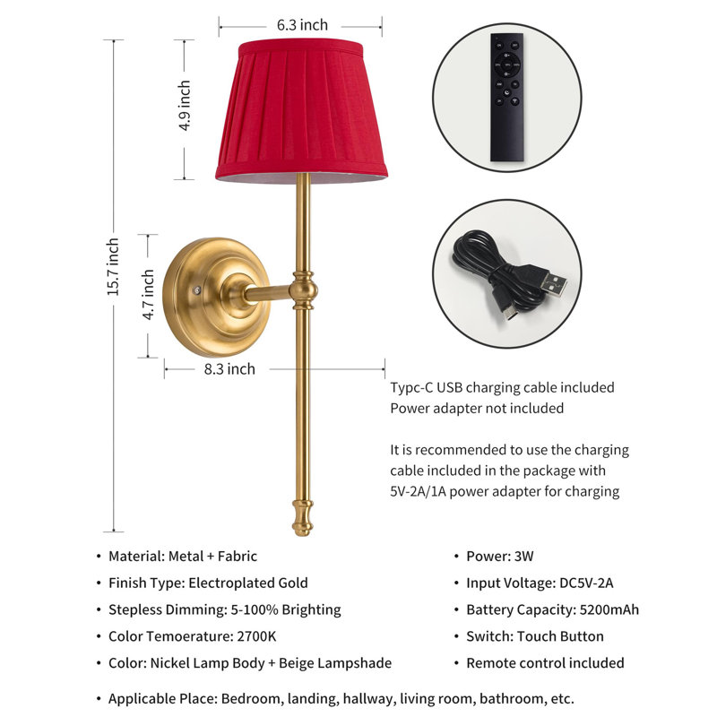 Ensemble de lampes murales rechargeables (2 pièces), Doré / rouge