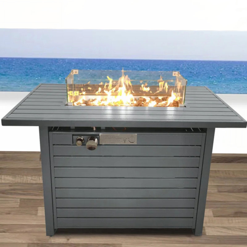 Table de foyer en acier au propane avec couvercle, revêtement résistant à la chaleur et rangement dissimulé pour le confort et la sécurité en plein air