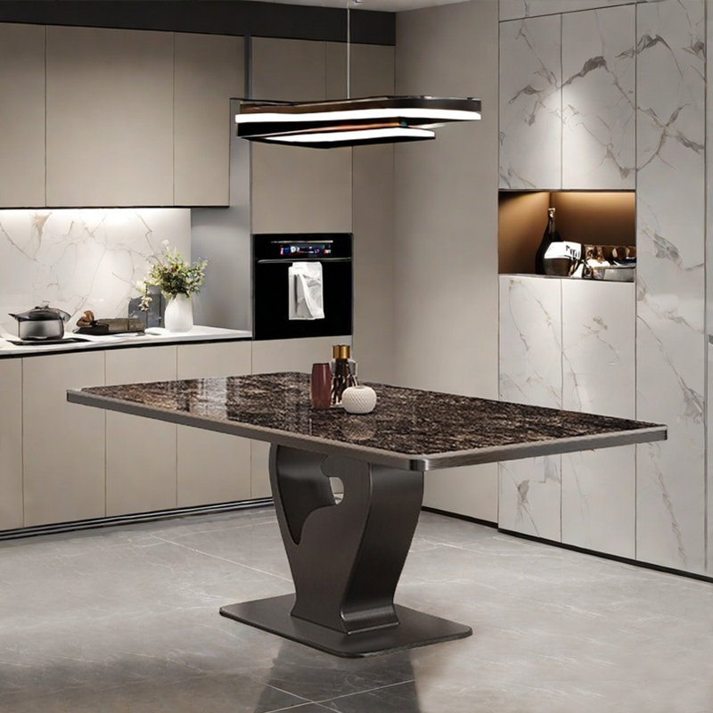 Table de salle à manger moderne de style luxueux et léger, H 29,53 po x L 55,12 po x l 31,5 po, Noir, noir, noir, noir