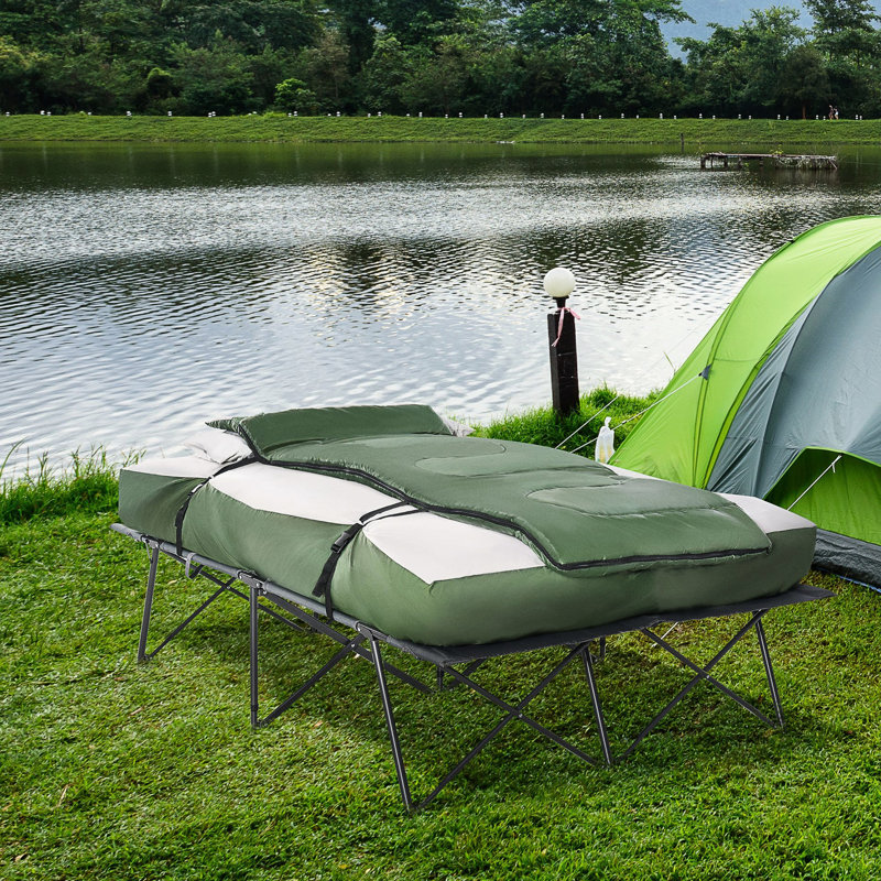 Lit de camp portatif extérieur pour camping avec sac de couchage, matelas gonflable, oreillers et sac de transport pour matelas et oreillers moelleux, vacances