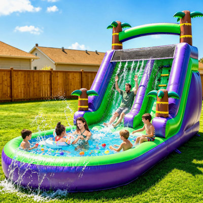 Glissade d'eau gonflable Relunch de qualité commerciale: l 21 pi (L) pourpre pour adultes et adolescents - grande piscine, PVC de qualité supérieure, style château, humide et sec, souffleur de 950 W - pour fête d'anniversaire en plein air