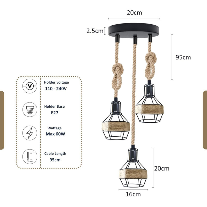3 - Light Black Kitchen Island Pendant