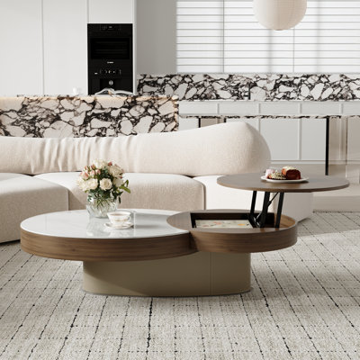 52'' Lift Top Round Coffee Table Nesting Living Room Wood Table with Storage and Tabletop