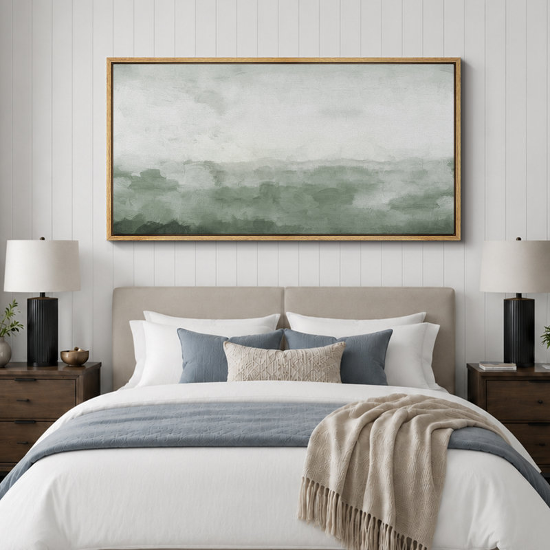 «Minimal Landscape Misty Green Horizon», reproduction d'art sur toile, H 30 po x l 60 po x P 1,5 po