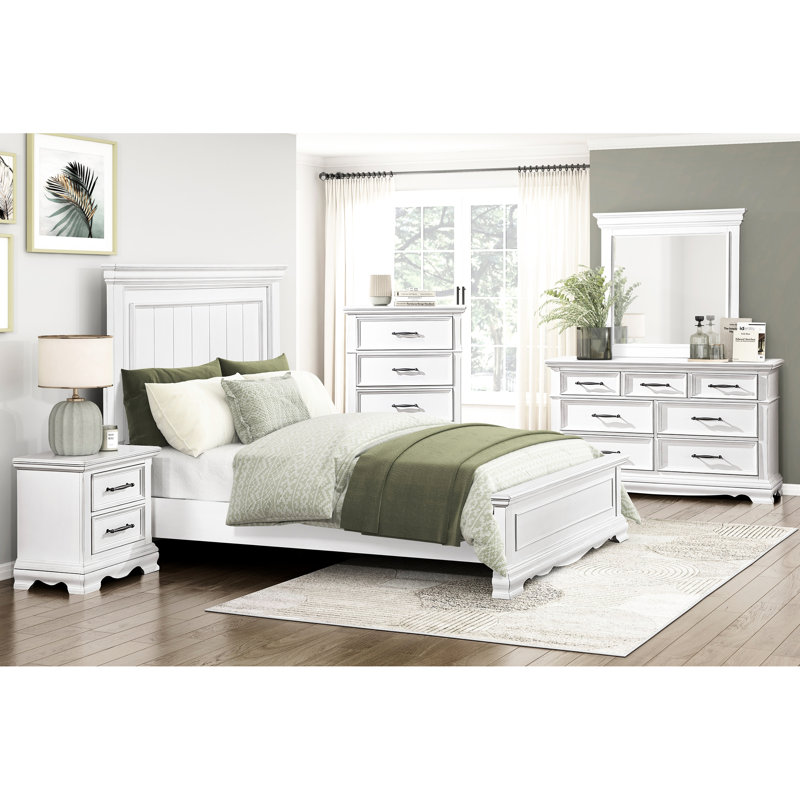 Cadre de grand lit blanc, élégance classique, détails du panneau, tête de lit et rails, pour la chambre à coucher, conception nécessaire du sommier, panneaux requis