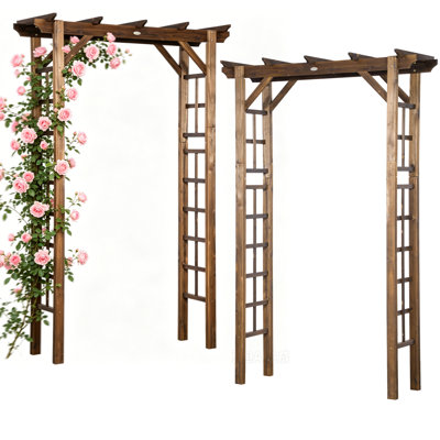 2 packs 85" Carbonized Wooden Garden Arbor for Wedding Ceremony & Outdoor Events, Fir Wood Arch Trellis for Climbing Vines, Rustic Pergola-Style Gate with Water-Resistant Finish for Backyard, Pathway, or Party Decoration