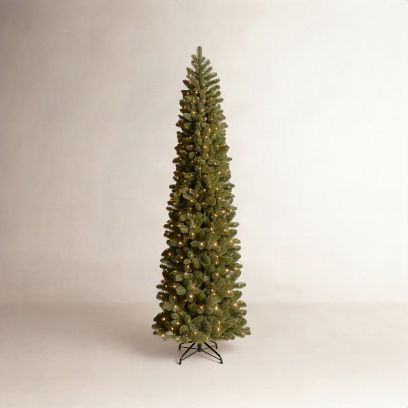 9' Feel Real® Downswept Douglas® Fir Pencil Slim Hinged Tree with 500 Clear Lights UL-1090 Tips, 9'