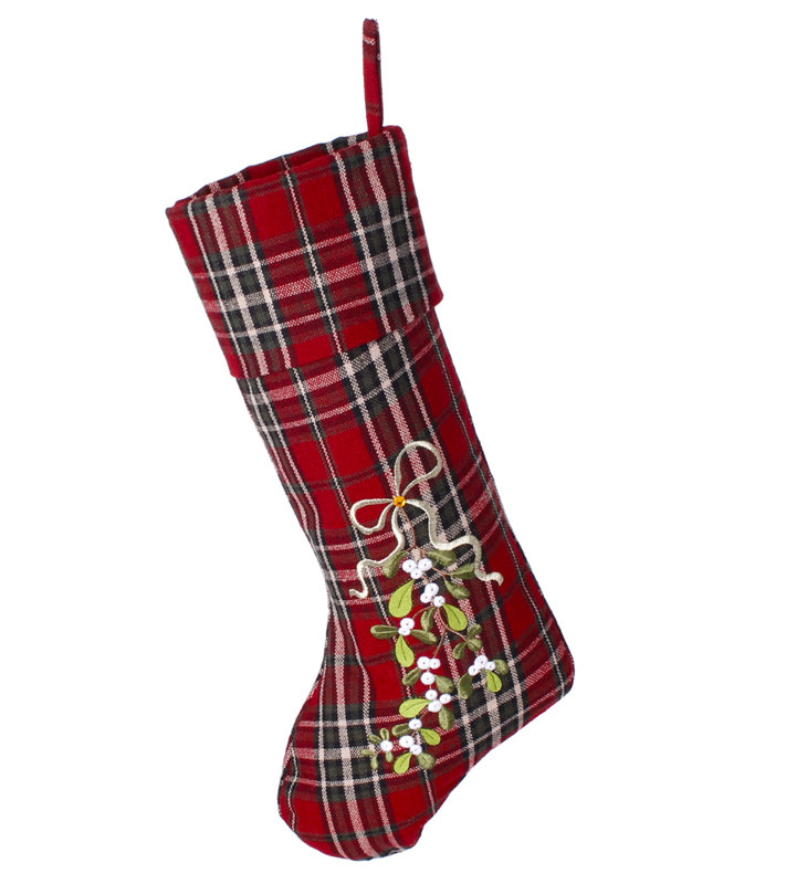 Tartan Mistletoe Embroidered Christmas Stocking