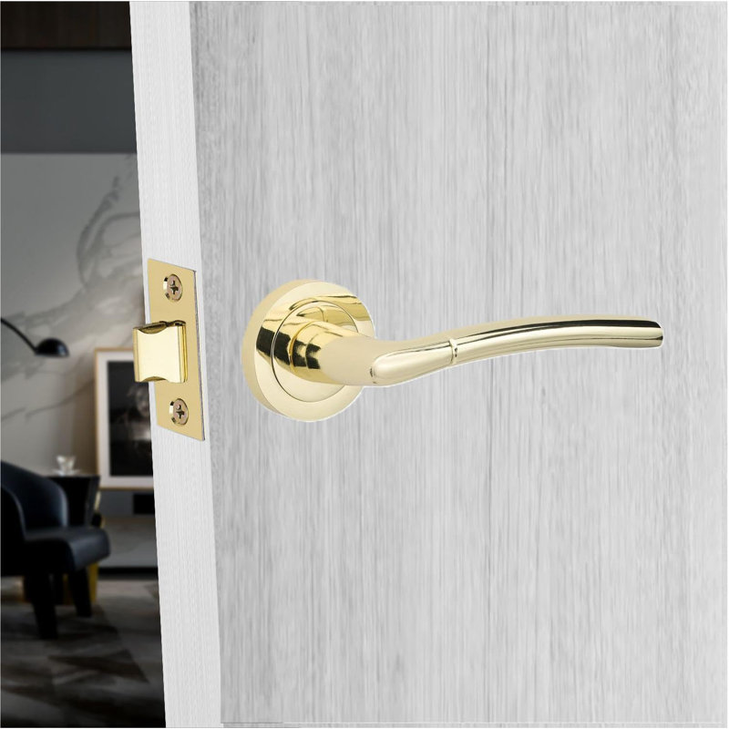  Indiana Design Bathroom Door Handles Set in Polished Brass Finish with Thumbturn and Mortise Lock