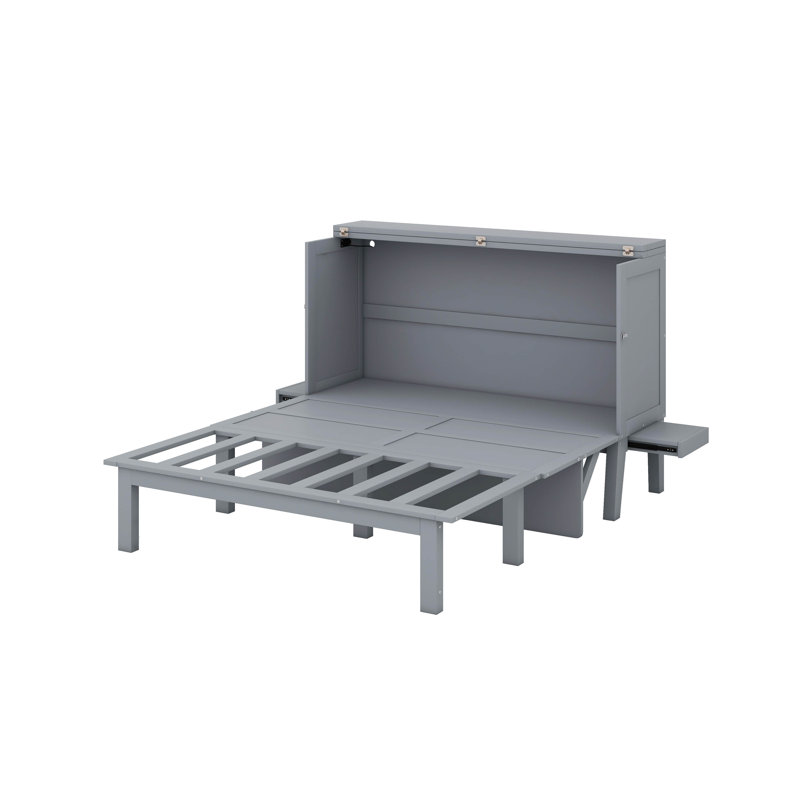 Grand lit escamotable avec port USB et tablettes amovibles, Gris