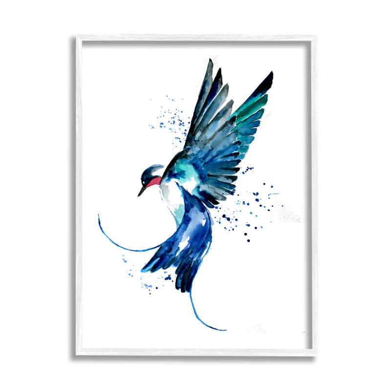 «Blue Bird Flying Wings» par Sebastian Grafmann, H 20 po x l 16 po x P 1,5 po, Giclée encadrée blanc bord de mer