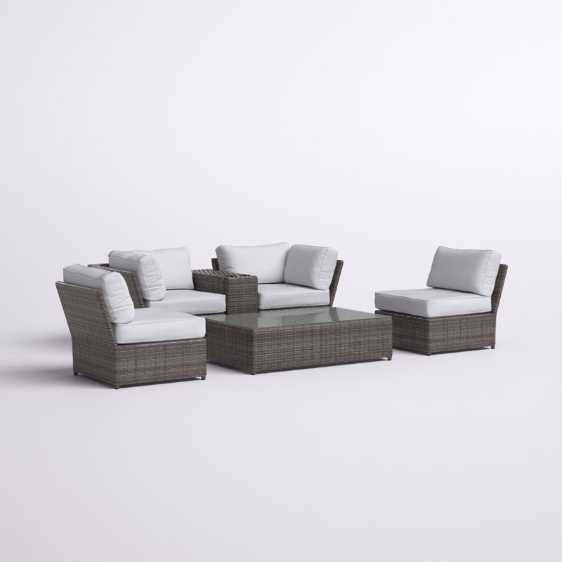 Ensemble de conversation en osier pour 4 personnes avec coussins Elodie, L 49 po x l 30 po x H 13 po