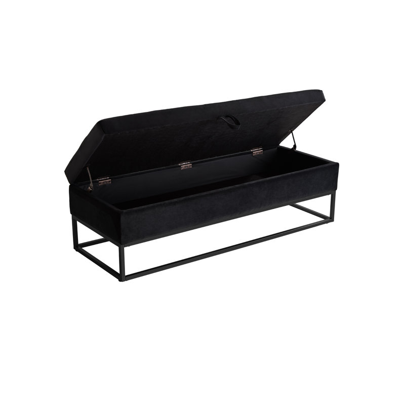 Base de lit en métal 58,6 po avec velours de rangement, Noir, Noir