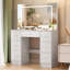 Ensemble de meuble-lavabo avec grand miroir et table de maquillage avec 7 tiroirs, blanc