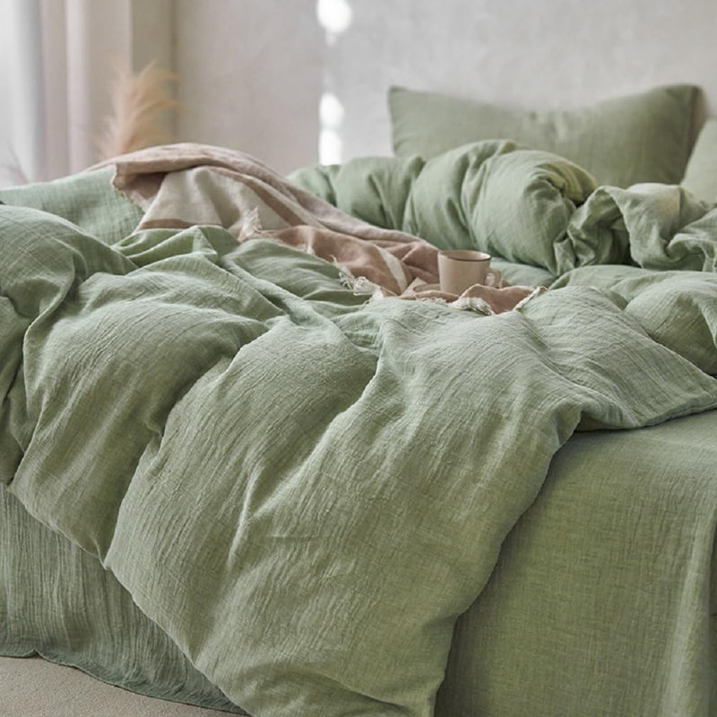 Housse de couette pour lit double 100% coton vert, Housse de couette grand et 2 taies d'oreiller stan