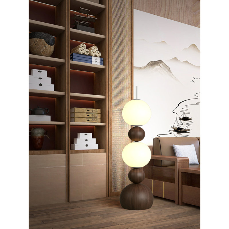 Nordic-Style Wrought Iron and Acrylic Floor Lamp, Walnut