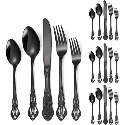 Ensemble de couverts Retro Royal Silverware pour 4 à 20 pièces en acier inoxydable avec un design en relief élégant pour la maison, le restaurant et les occasions spéciales