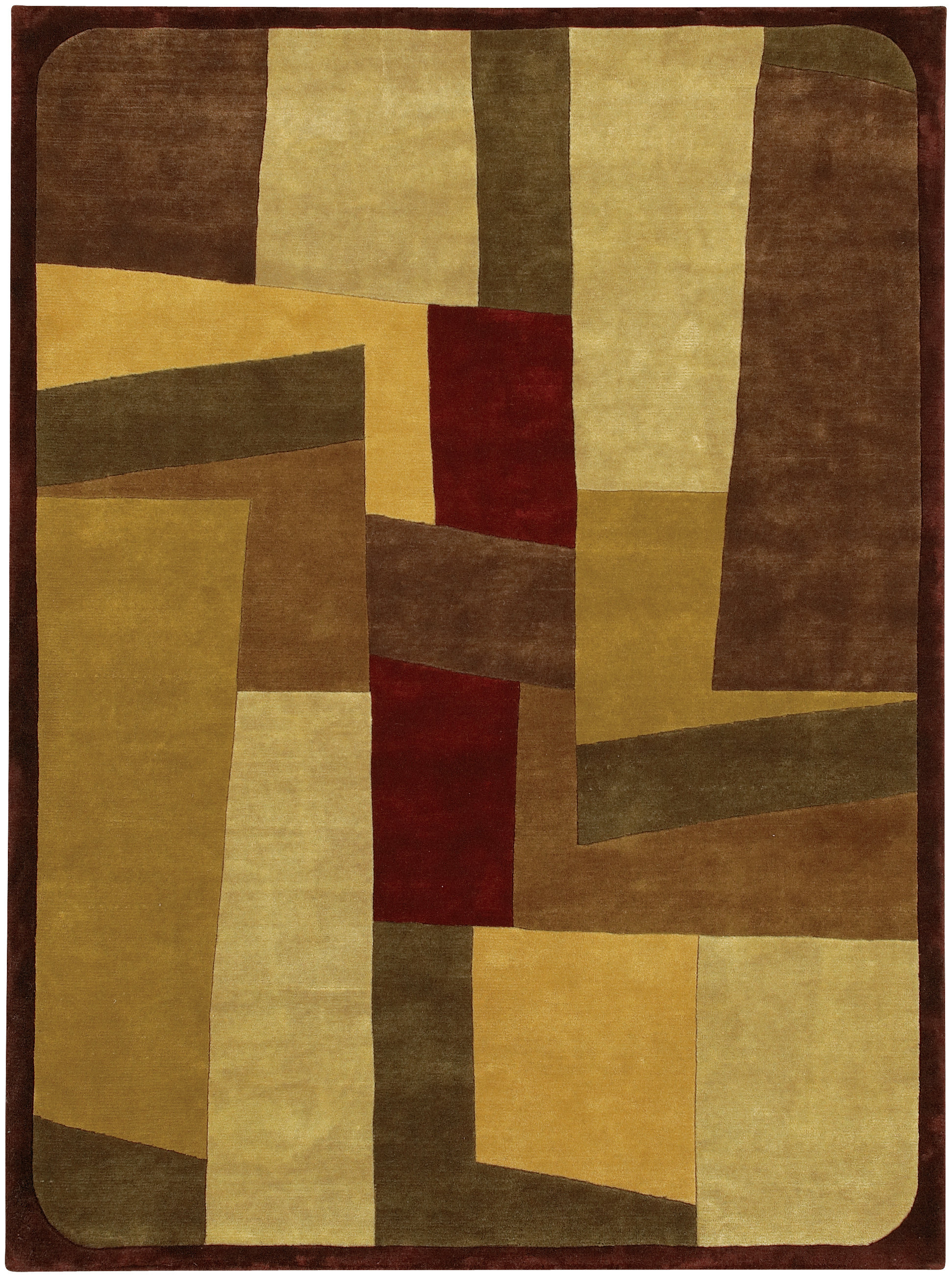 Chandra Rugs Aadi Abstract Hand-Knotted Wool Yellow/Brown/Red Area Rug ...