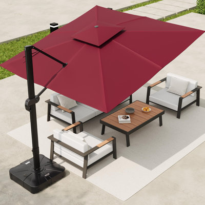 Parasol carré en porte-à-faux de haute qualité 10 x 10 pi - Rotation à 360 °, hauteur réglable, cadre en aluminium robuste, grand abat-jour extérieur pour le jardin, la piscine ou le patio, avec base moulée par injection