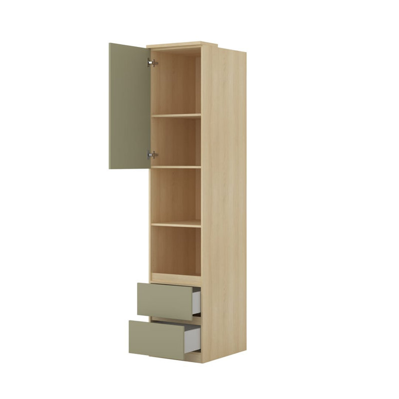 Biannca 215cm H x 45cm W Composite Bookcase, Oak Lindberg/Eucalyptus