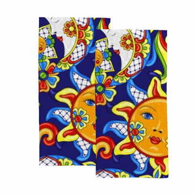 Talavera Bliss Hand Towels - 2 Piece Set, Blue Pattern, Non-Fading, Soft & Absorbent for Bathroom, Spa, Kitchen, Hotel, Gym, 30x15 Inch