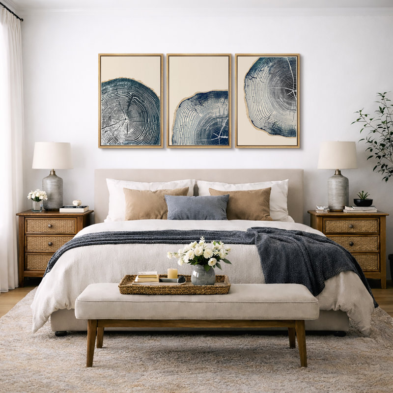 «Tree Ring», œuvre de souche en bois bleu marine, photos murales de bois rustique biologique moderne, impression sur toile encadrée, 3 pièces, art mural: 16 po x 24 po x 3 pièces, 24 po x 36 po x 3 pièces