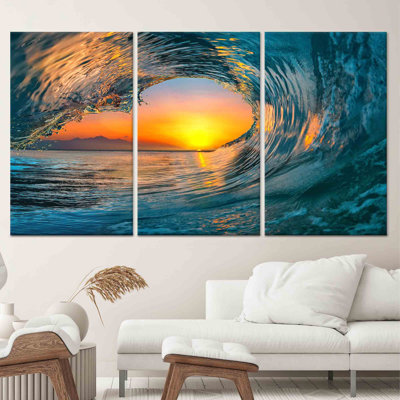 Toile imprimée coucher de soleil coucher de soleil: art de paysage côtier pour la décoration intérieure, toile tendue 3P