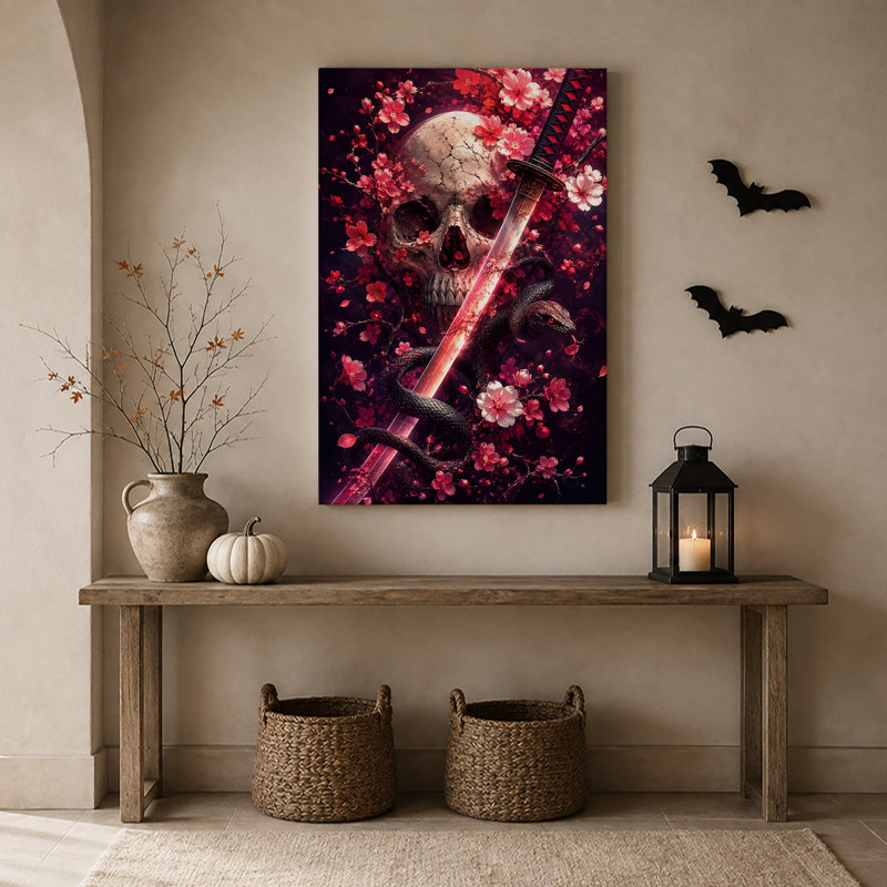 Art sur toile, crâne foncé et rouge Katana, 24"H x 16"W