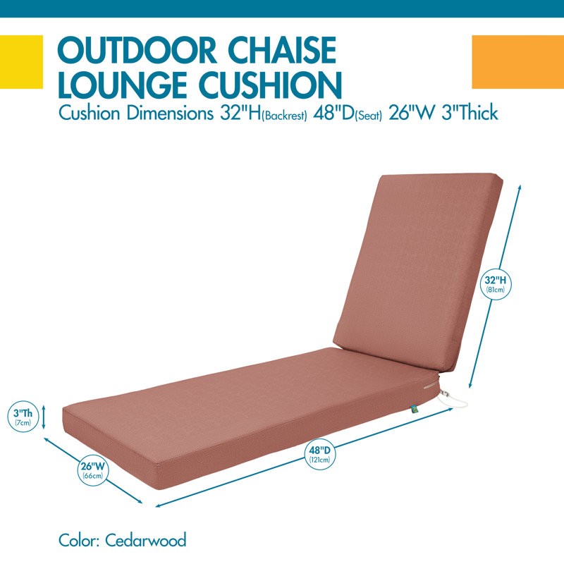 DUCKCOVERS All-Weather Outdoor Chaise Cushion, 26" H x 80" W x 3" D, Cedarwood