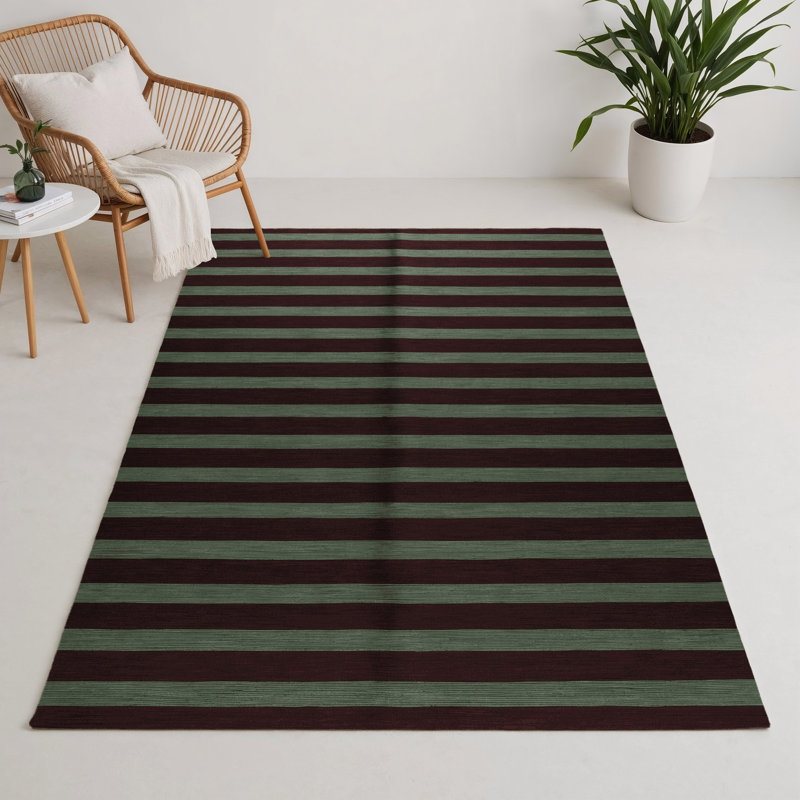 Tapis intérieur / extérieur brun HorizontalStripes, Rectangulaire 3 pi x 5 pi