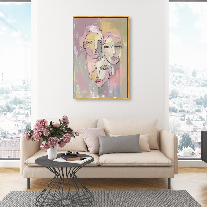 Three Beauties Canvas Abstract Print by Oliver Gal, Black Frame, 10 x 15, 46"H x 31"W, Gold Frame