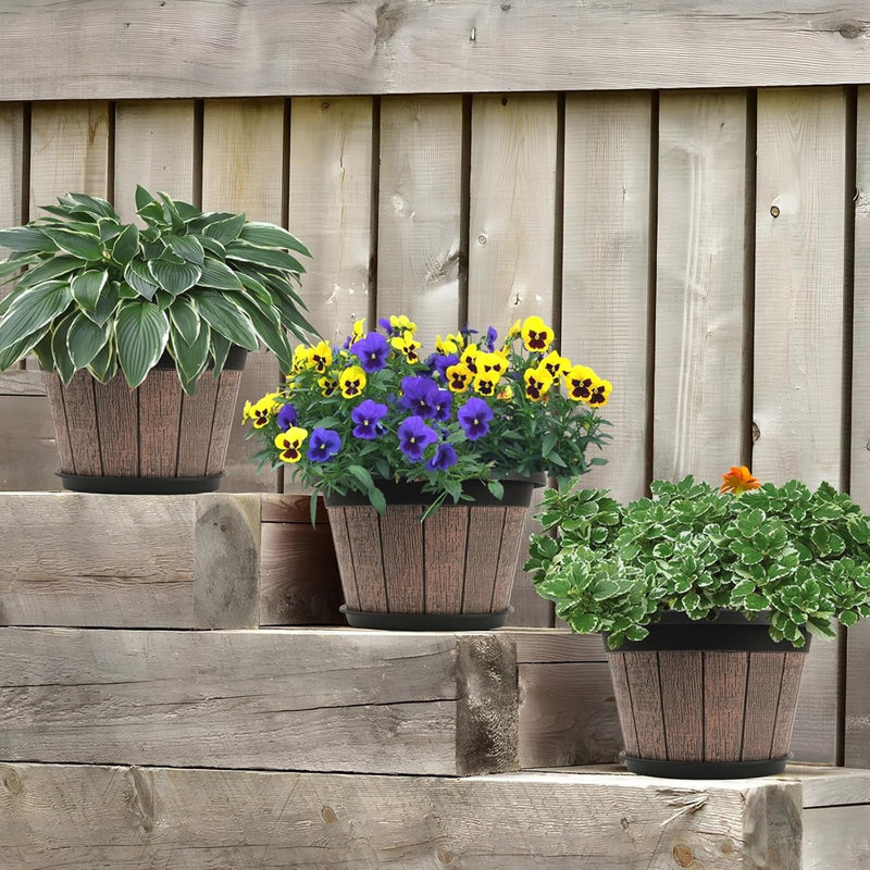 4 Pack 8 Inch Plant Pot,Upgrade Whiskey Barrel Planters W...