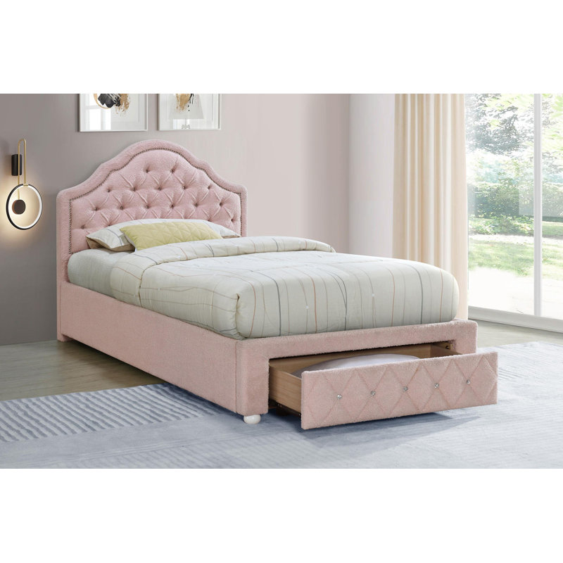 Lit plateforme simple avec rangement 44 po rose, Simple