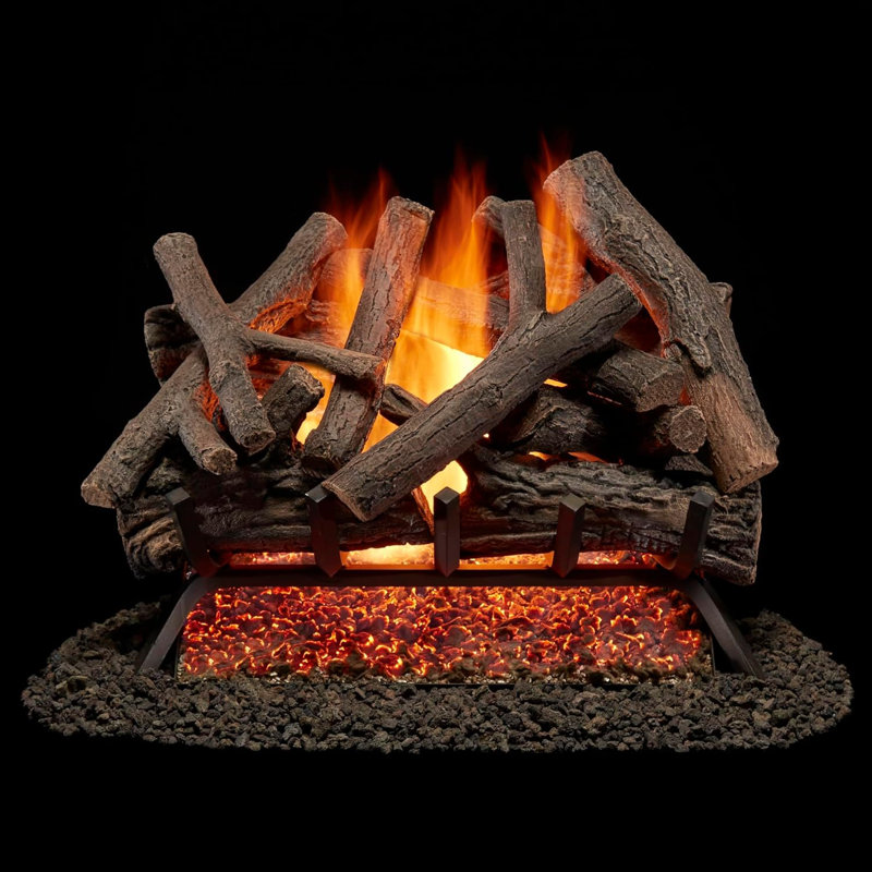 Bluegrass Living Vented Natural Gas or Propane Fireplace Log Set With Remote Control Kit  - 24 in. Rustic Oak, 55,000 BTU - Model# BVL24-3-RO