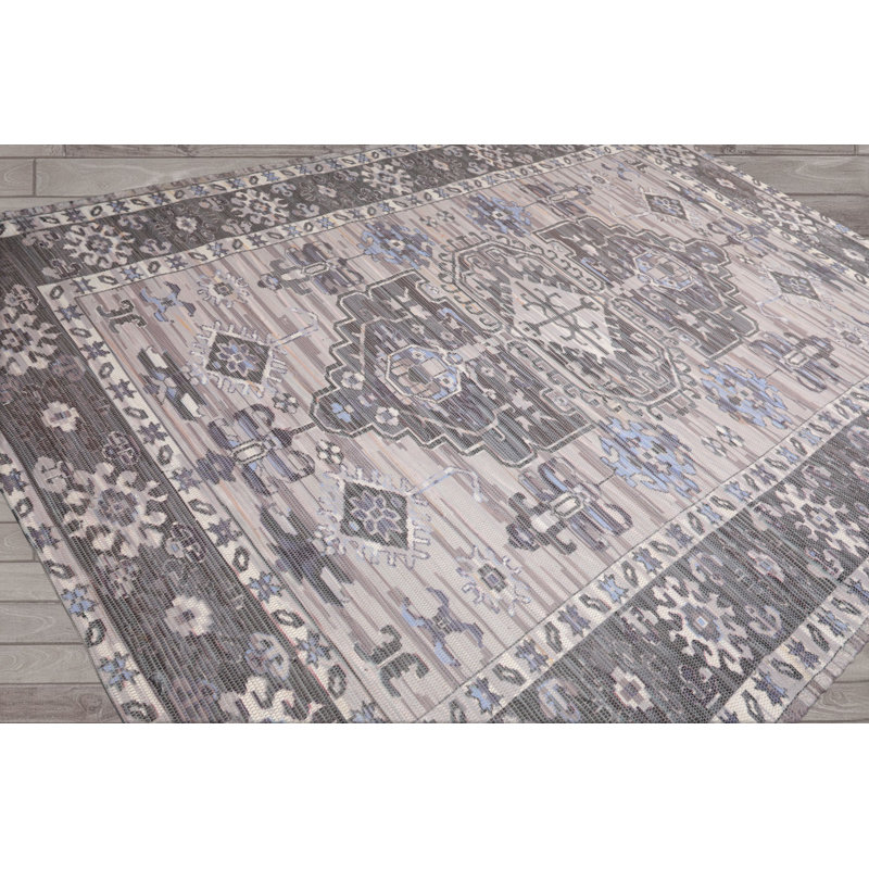 Tapis tissé à plat à la main en polyester traditionnel, Rectangulaire 8 pi x 10 pi