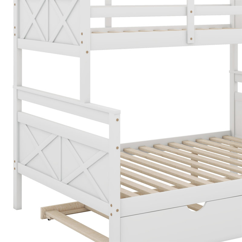 Bunk Bed With Ladder,Trundle And Guardrail, White