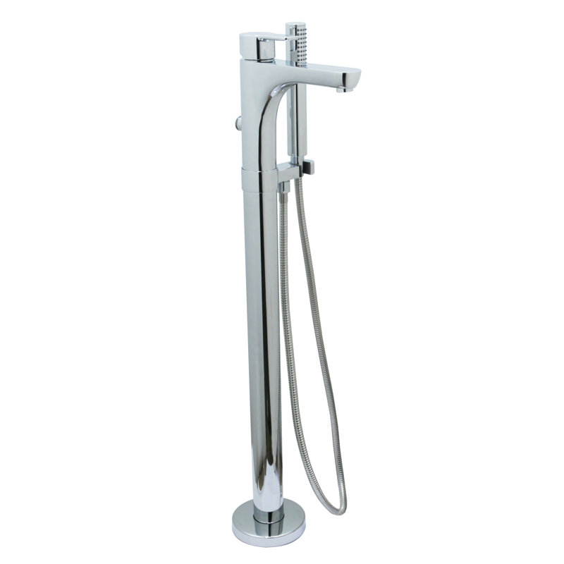 Garniture de robinet de baignoire autoportante à fixation sur le sol à poignée simple avec douche à main, Nickel brossé