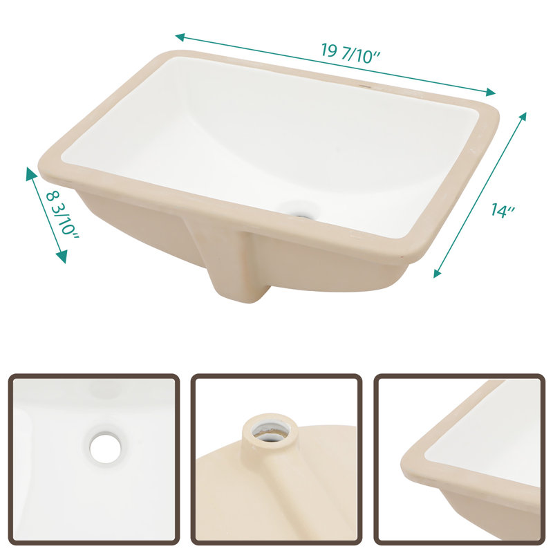 MONSFEST 14'' Ceramic Rectangular Bathroom Sink