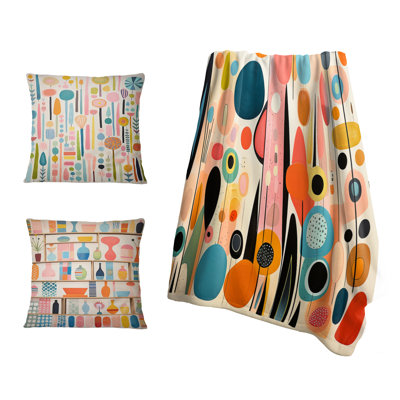 Pink Mid Century Playful Patterns II - Abstract Midcentury Throw Blanket And Pillow Set