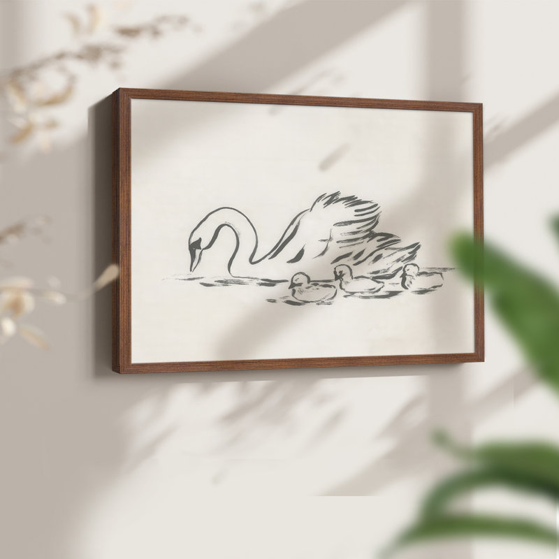 Esquisse de cygne IV - reproduction encadrée, H 8 po x l 10 po, Noyer