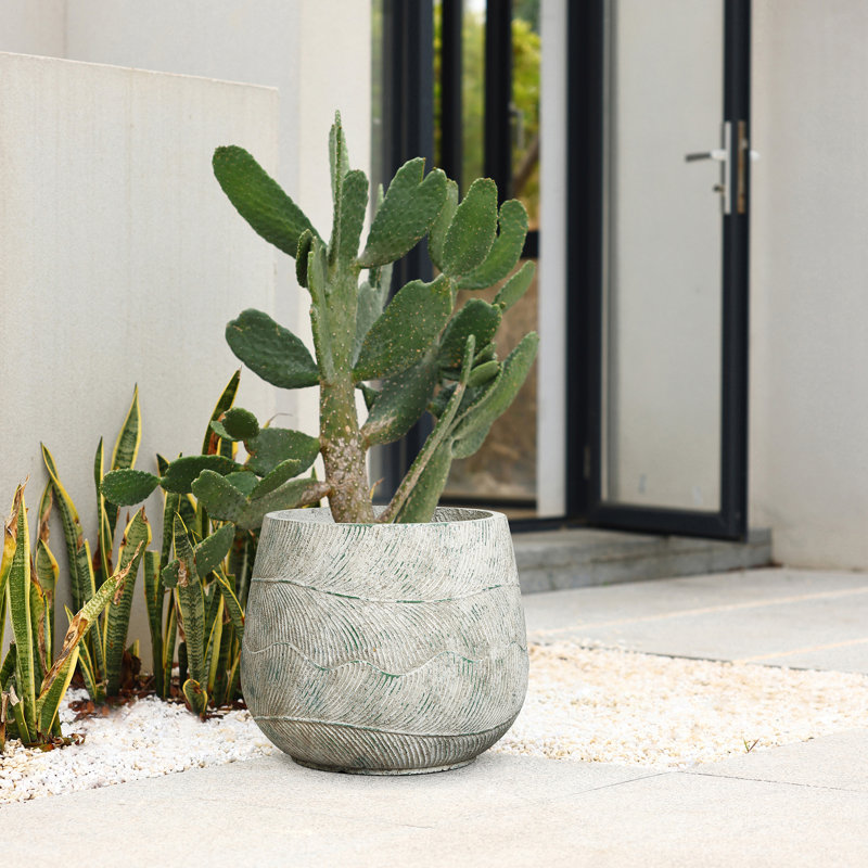 Rustic Distressed  Multi-Color Cement Round Planter, Indoor and Outdoor, 12" H x 14" W x 14" D