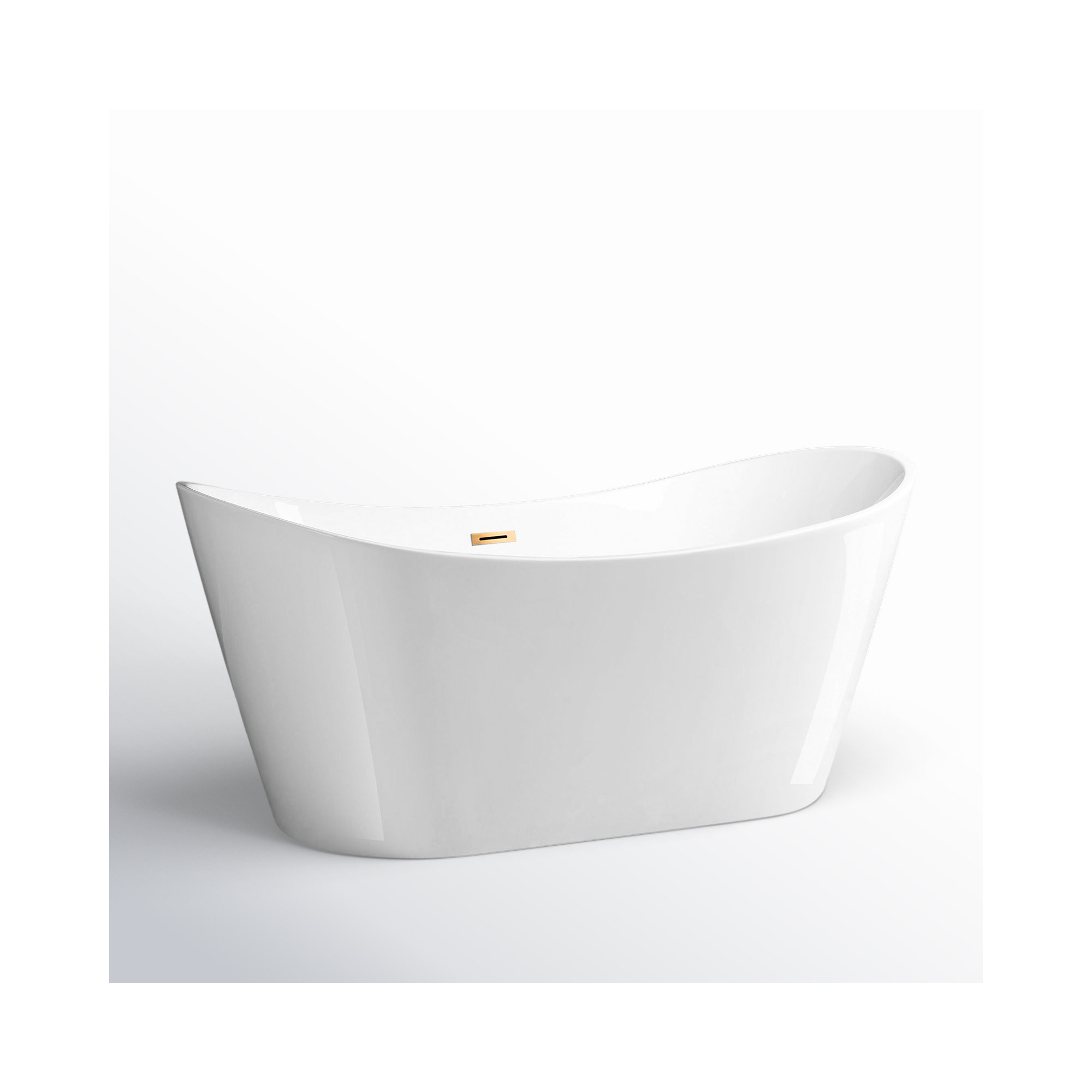 67'' x 32'' Freestanding Soaking Acrylic Bathtub, Brushed Gold, White