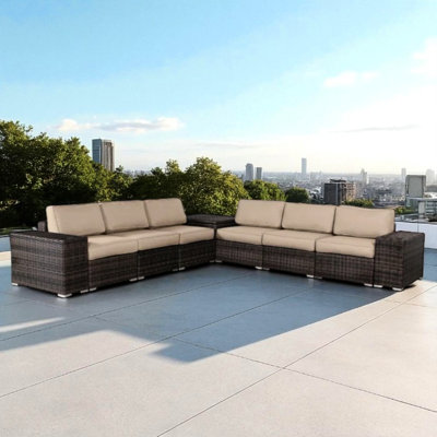 Ensemble de conversation de patio 6 pièces avec construction, 12 coussins résistants, rangement caché et configuration de la rouille
