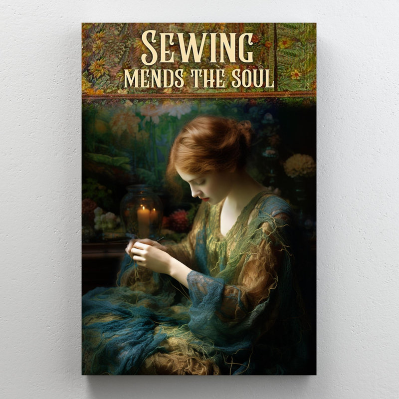 «Sewing Mends The Soul», reproduction d'art rectangulaire sur toile tendue sur toile tendue, L 24 po x H 36 po