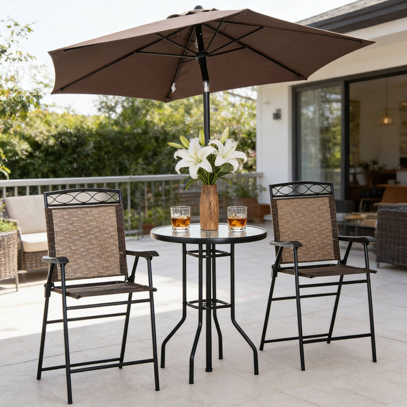 Aalbert 2 - Person Patio Dining Set with Round Table, Brown