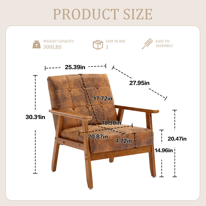 Accent Chair, Mid-century Modern Armchair With Solid Wood Frame,armchair For Living Room, Bedroom（set Of 2）