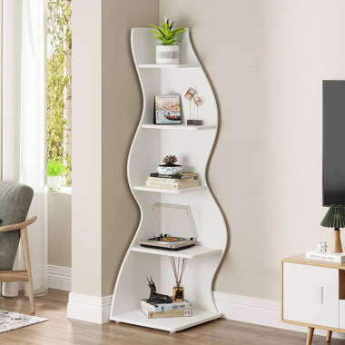 5 Tier Wood Wall Corner Bookshelf Corner Shelf - On Sale - Bed