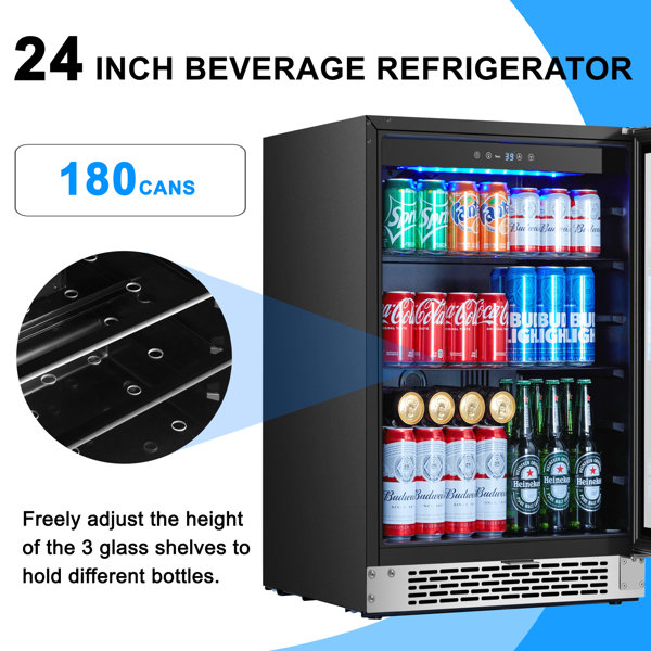 Tylza Wine and Beverage Refrigerator, 24 inch Built-in Dual Zone Wine and Beverage Cooler, Freestanding French Door Drin